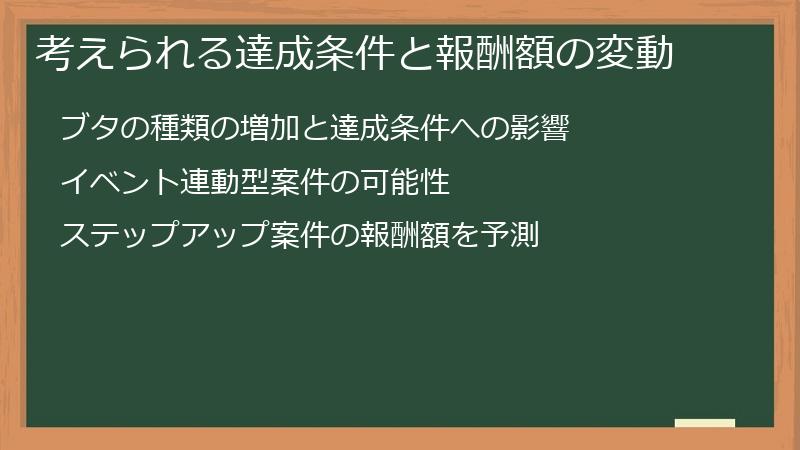 考えられる達成条件と報酬額の変動