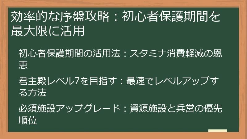 効率的な序盤攻略：初心者保護期間を最大限に活用