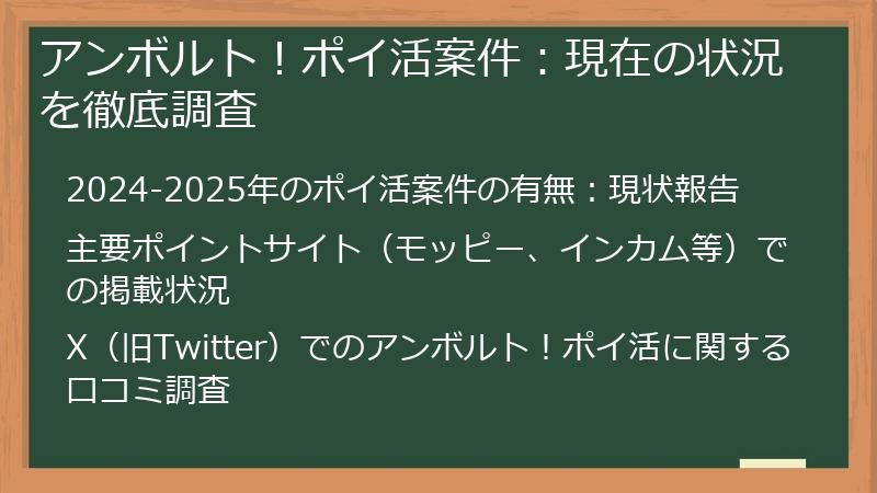 アンボルト！ポイ活案件：現在の状況を徹底調査