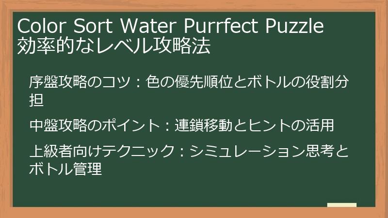 Color Sort Water Purrfect Puzzle 効率的なレベル攻略法