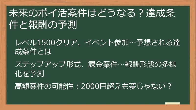 未来のポイ活案件はどうなる？達成条件と報酬の予測