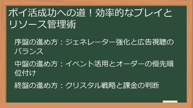 ポイ活成功への道！効率的なプレイとリソース管理術
