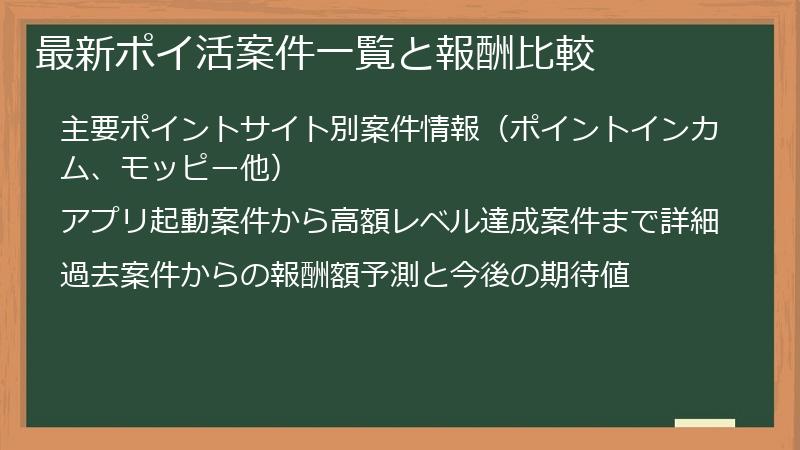 最新ポイ活案件一覧と報酬比較