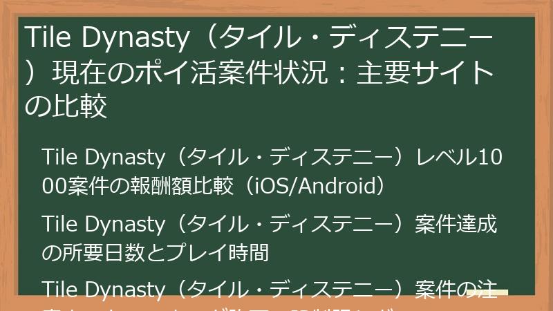 Tile Dynasty（タイル・ディステニー）現在のポイ活案件状況：主要サイトの比較