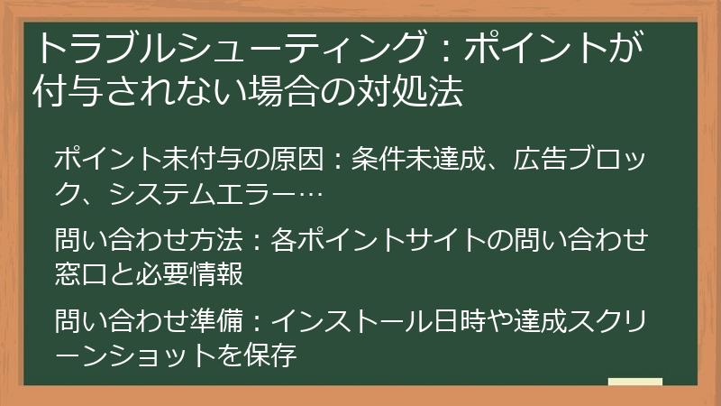 トラブルシューティング：ポイントが付与されない場合の対処法