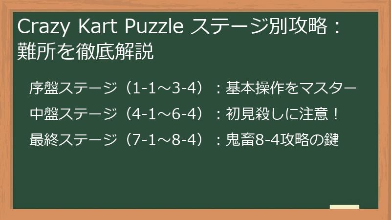 Crazy Kart Puzzle ステージ別攻略：難所を徹底解説