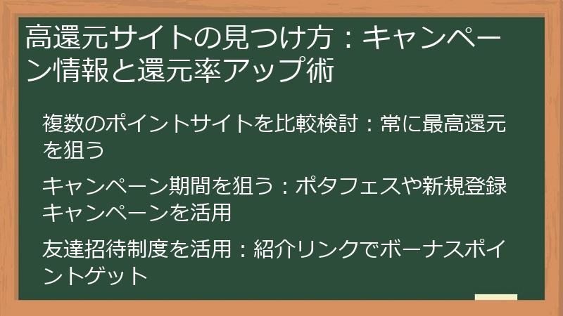 高還元サイトの見つけ方：キャンペーン情報と還元率アップ術