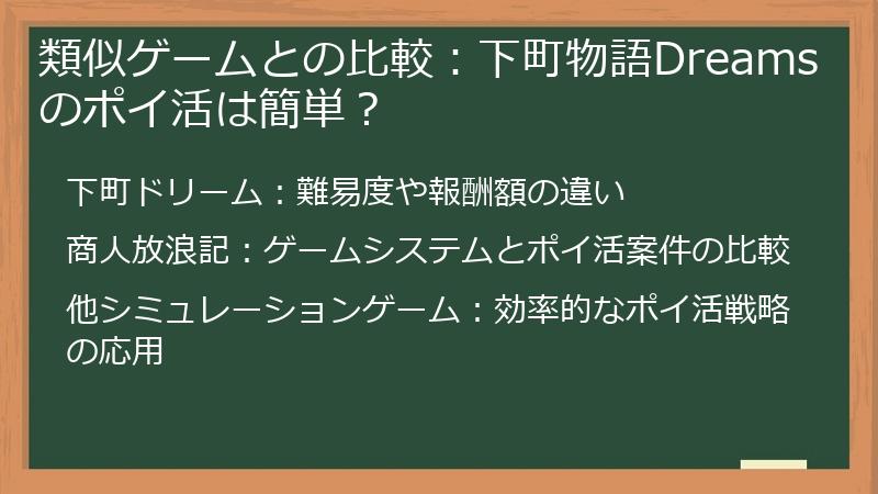 類似ゲームとの比較:下町物語Dreamsのポイ活は簡単?