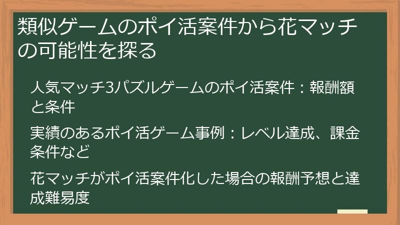 類似ゲームのポイ活案件から花マッチの可能性を探る