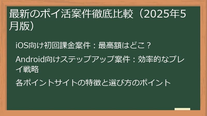 最新のポイ活案件徹底比較（2025年5月版）