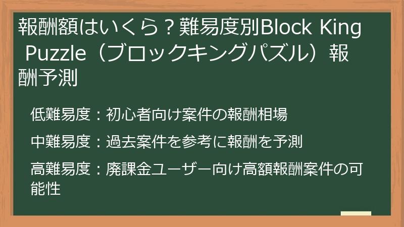 報酬額はいくら？難易度別Block King Puzzle（ブロックキングパズル）報酬予測