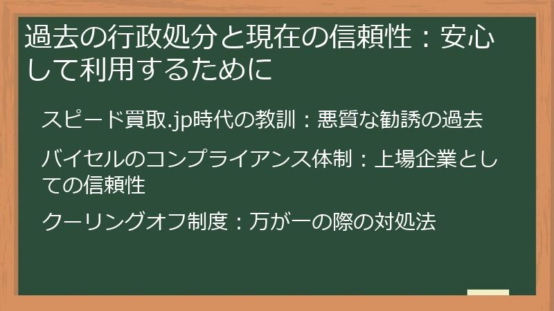 過去の行政処分と現在の信頼性：安心して利用するために