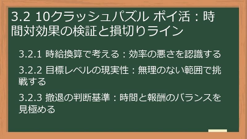 3.2 10クラッシュパズル ポイ活:時間対効果の検証と損切りライン