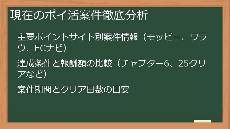 現在のポイ活案件徹底分析