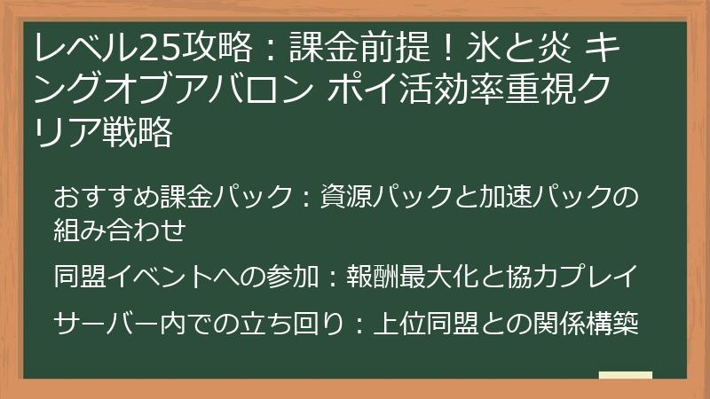 レベル25攻略:課金前提!氷と炎 キングオブアバロン ポイ活効率重視クリア戦略