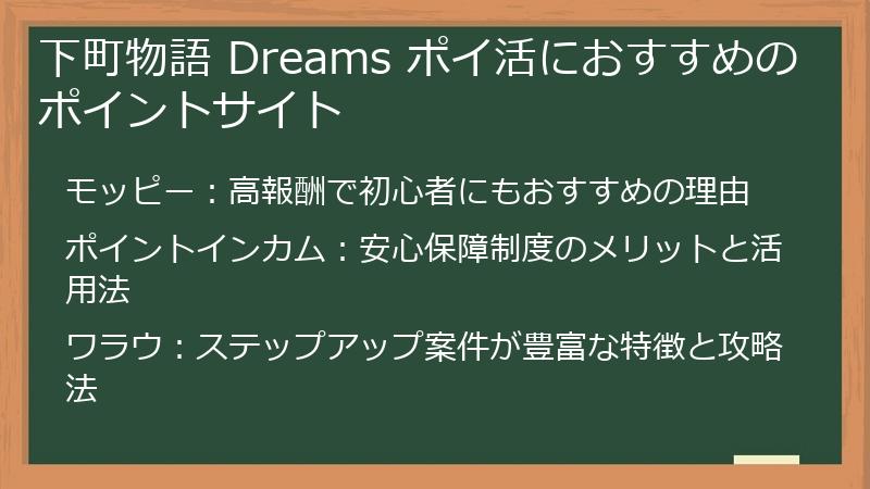 下町物語 Dreams ポイ活におすすめのポイントサイト