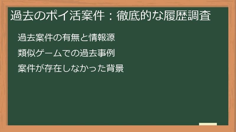 過去のポイ活案件：徹底的な履歴調査