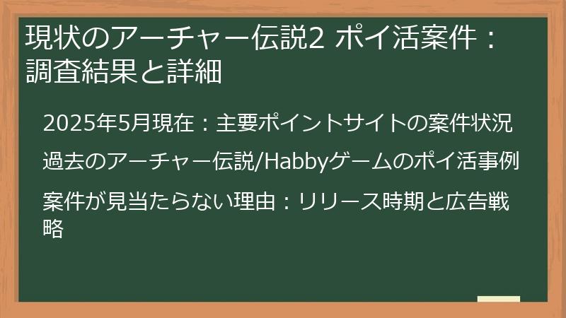 現状のアーチャー伝説2 ポイ活案件：調査結果と詳細