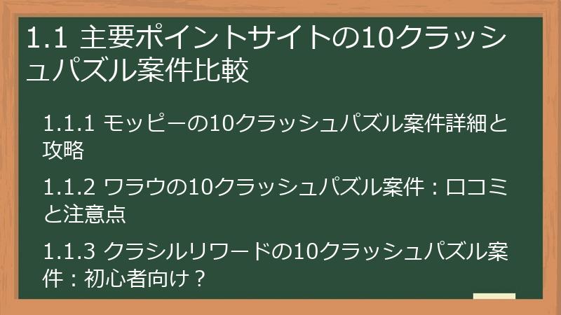 1.1 主要ポイントサイトの10クラッシュパズル案件比較