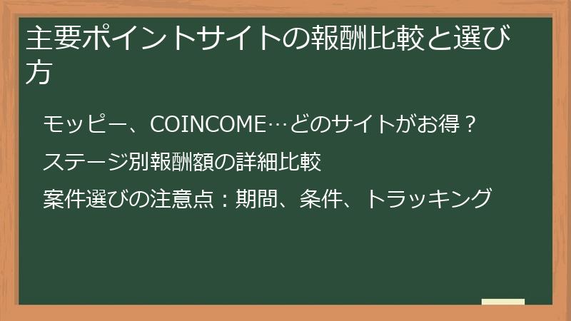 主要ポイントサイトの報酬比較と選び方