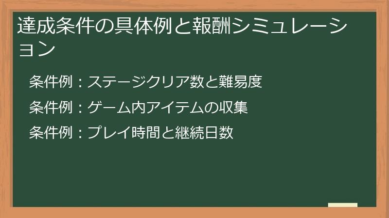 達成条件の具体例と報酬シミュレーション