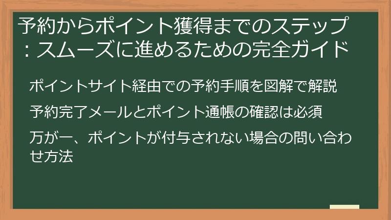 予約からポイント獲得までのステップ:スムーズに進めるための完全ガイド