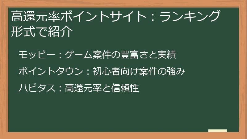 高還元率ポイントサイト：ランキング形式で紹介