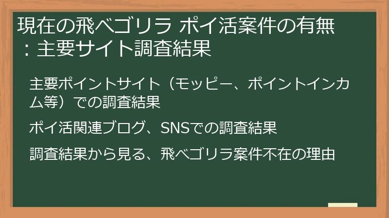 現在の飛べゴリラ ポイ活案件の有無：主要サイト調査結果
