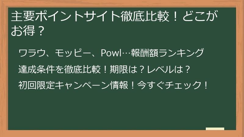 主要ポイントサイト徹底比較！どこがお得？