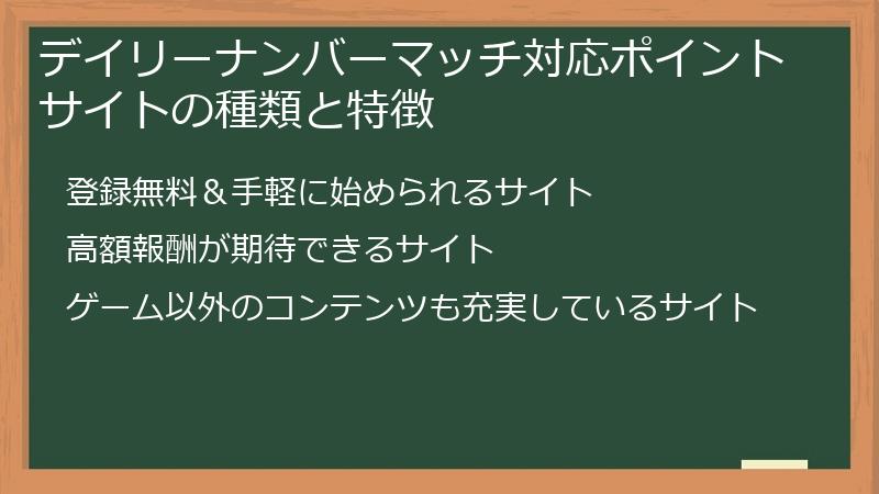 デイリーナンバーマッチ対応ポイントサイトの種類と特徴
