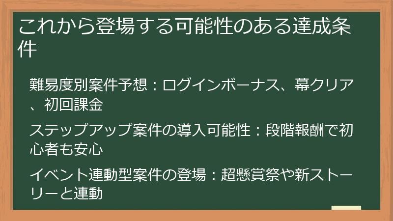 これから登場する可能性のある達成条件