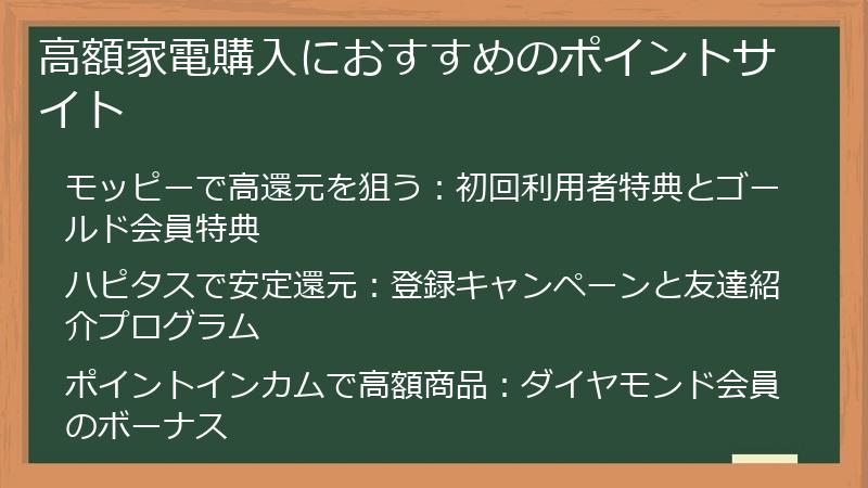 高額家電購入におすすめのポイントサイト
