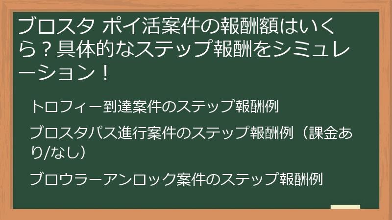 ブロスタ ポイ活案件の報酬額はいくら？具体的なステップ報酬をシミュレーション！