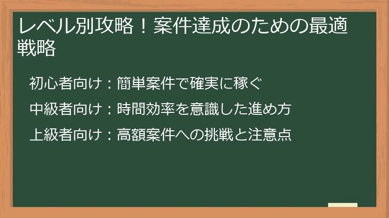 レベル別攻略！案件達成のための最適戦略