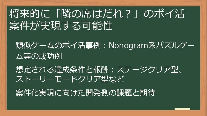 将来的に「隣の席はだれ？」のポイ活案件が実現する可能性