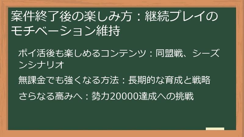 案件終了後の楽しみ方:継続プレイのモチベーション維持