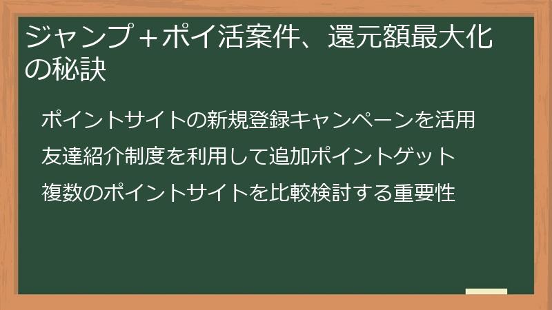 ジャンプ+ポイ活案件、還元額最大化の秘訣