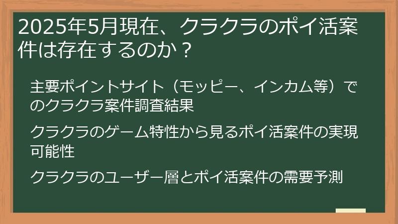 2025年5月現在、クラクラのポイ活案件は存在するのか？