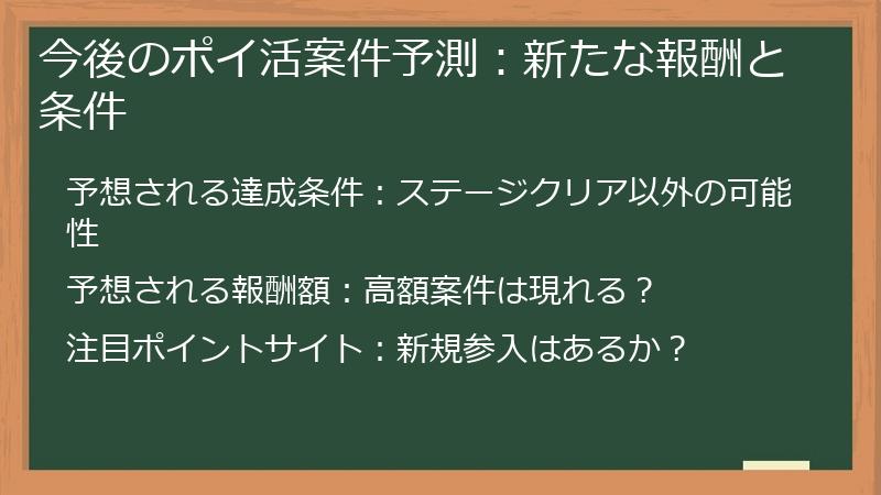 今後のポイ活案件予測：新たな報酬と条件