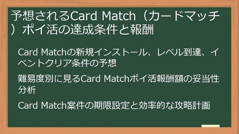 予想されるCard Match（カードマッチ）ポイ活の達成条件と報酬