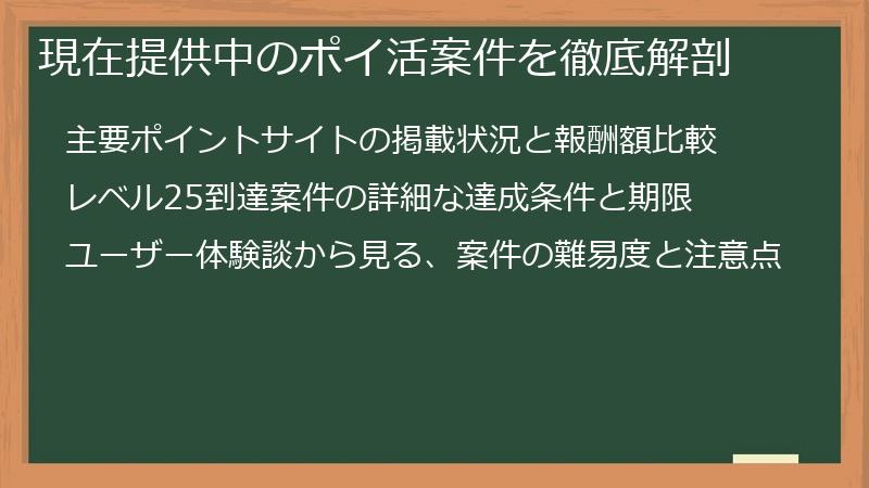 現在提供中のポイ活案件を徹底解剖