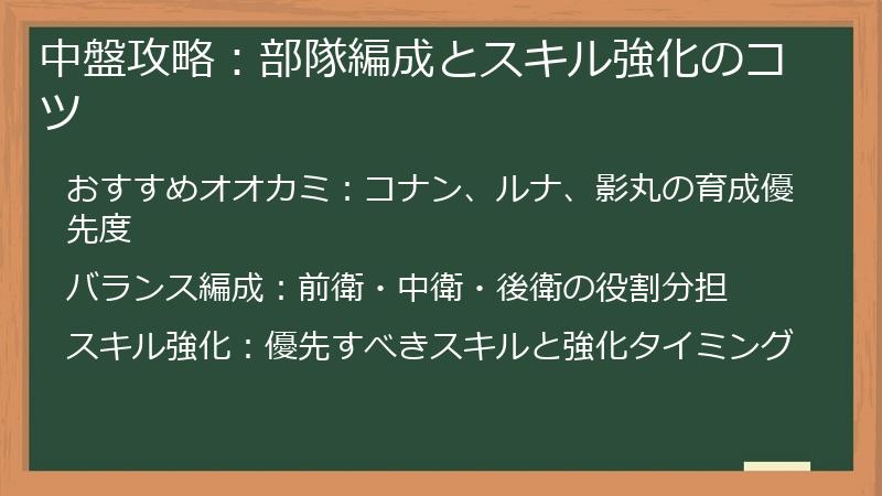 中盤攻略：部隊編成とスキル強化のコツ