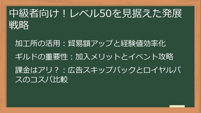中級者向け！レベル50を見据えた発展戦略