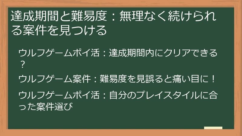 達成期間と難易度：無理なく続けられる案件を見つける
