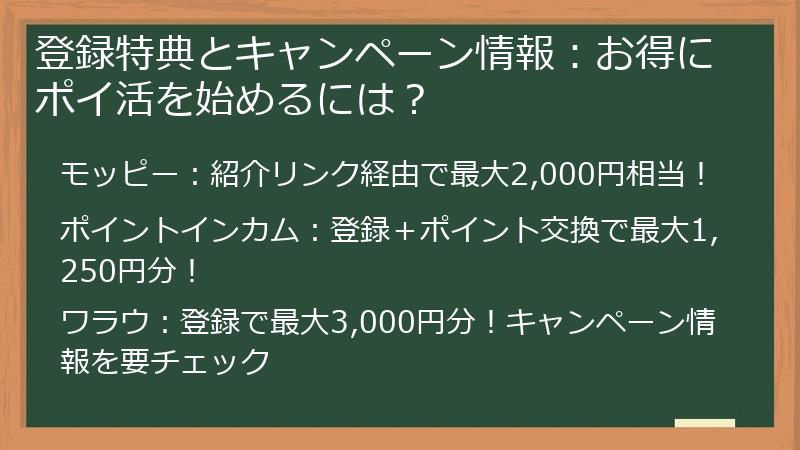 登録特典とキャンペーン情報：お得にポイ活を始めるには？