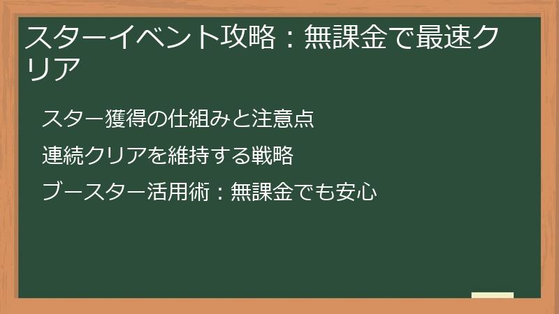 スターイベント攻略：無課金で最速クリア