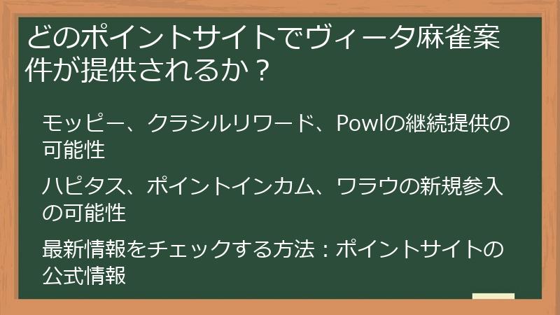 どのポイントサイトでヴィータ麻雀案件が提供されるか？