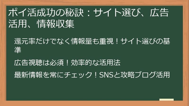 ポイ活成功の秘訣:サイト選び、広告活用、情報収集
