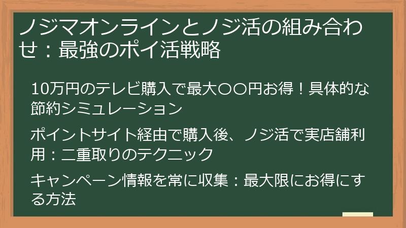 ノジマオンラインとノジ活の組み合わせ：最強のポイ活戦略
