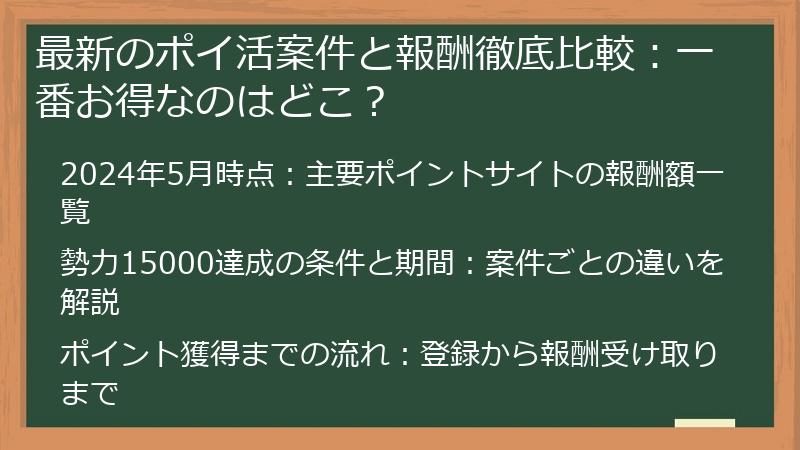 最新のポイ活案件と報酬徹底比較：一番お得なのはどこ？